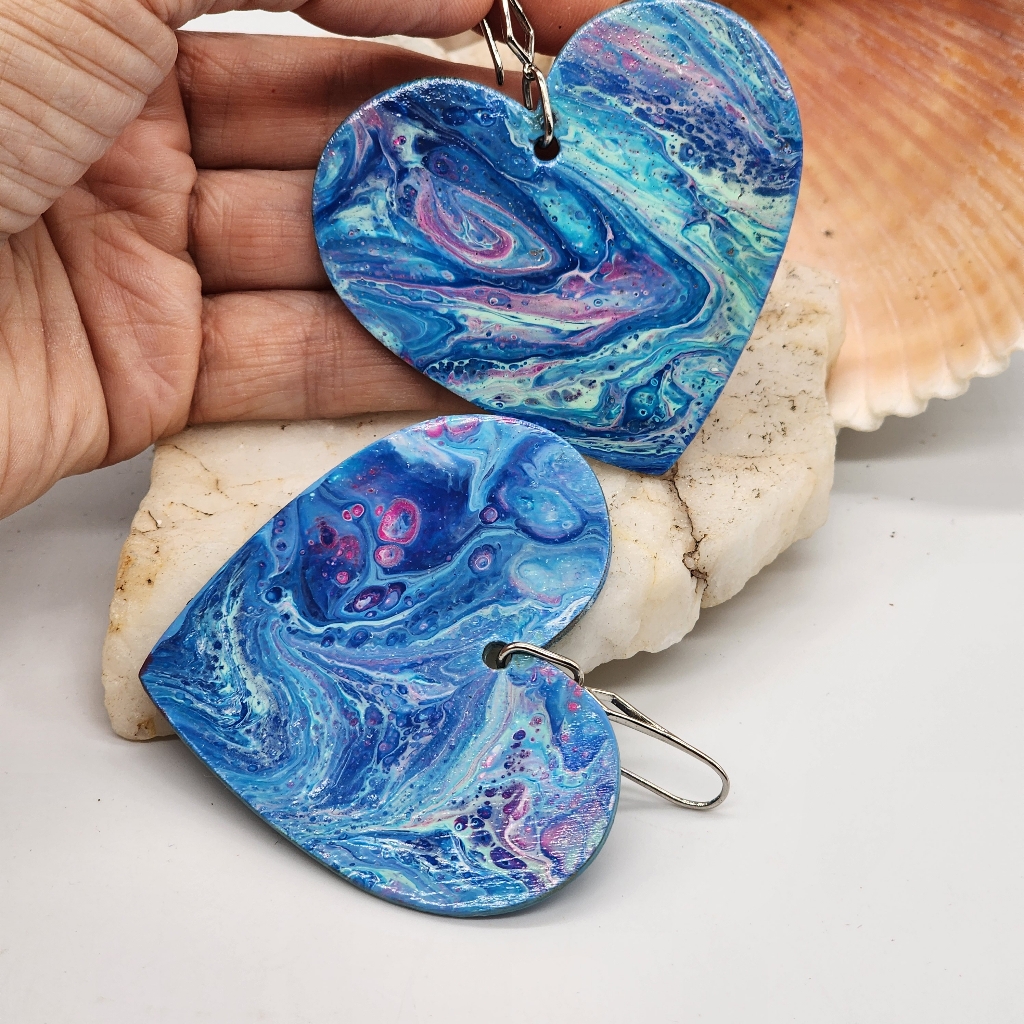 Artisan Unique Designer Lightweight Earrings Frida Khalo Heart Handpaint